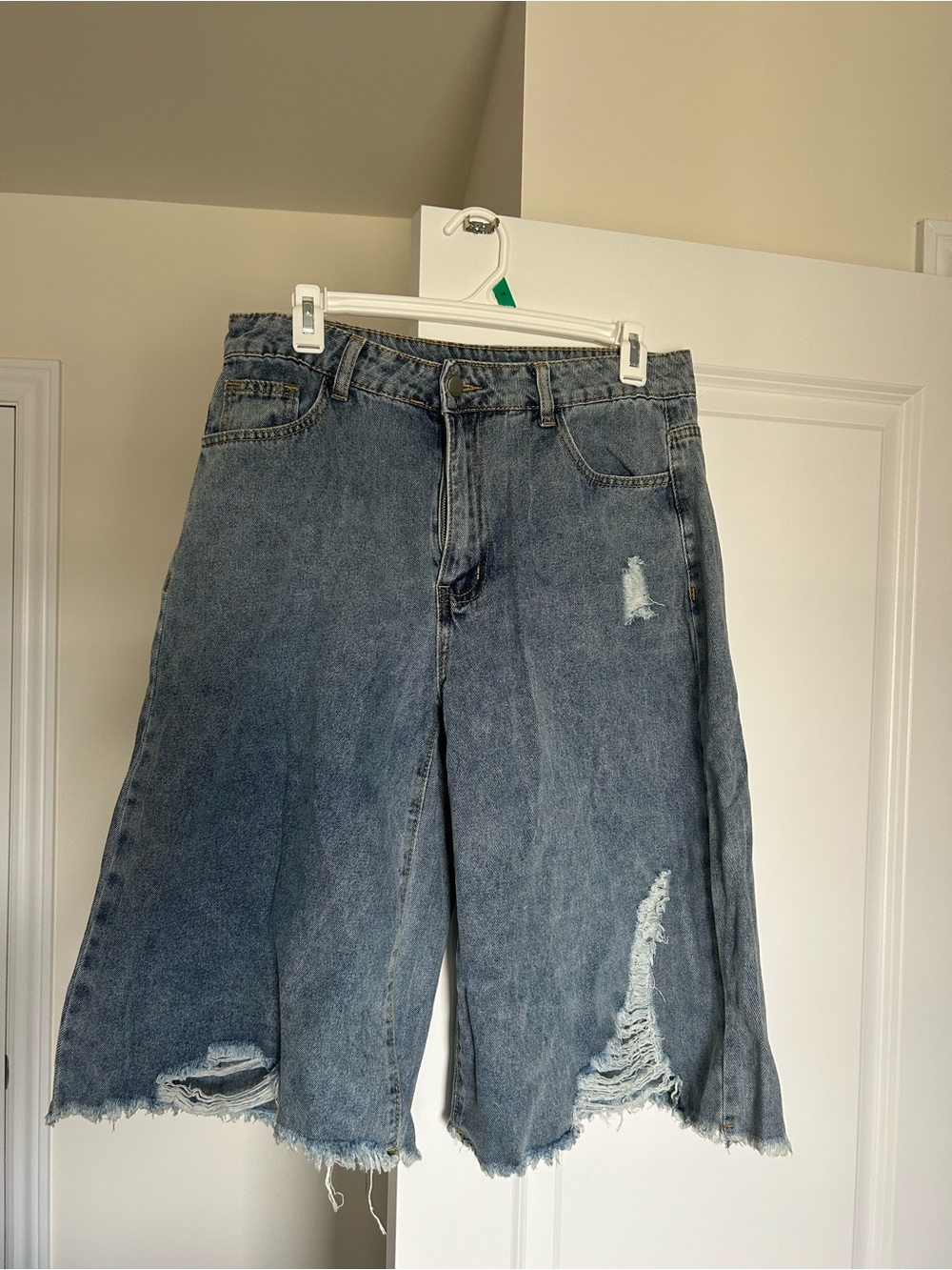 SHEIN Faded Blue High-Waist Distressed Wide-Leg Jeans